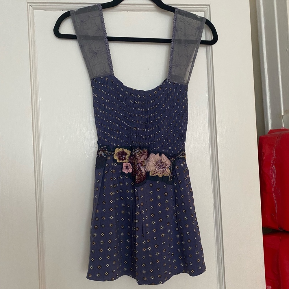 Free People Smocked Boho Beaded Top